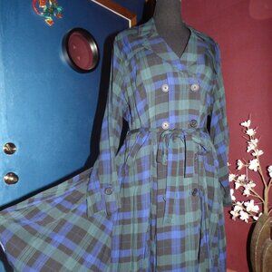 TORRID BLUE & GREEN PLAID TWILL FIT & FLARE SKATER DRESS TRENCH COAT 2 2X 18 20